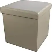 Portable Storage Faux Leather Folding Storage Footstool Box with Lid Cube Foot Rest Stool for Living Room Hallway Bedroom Khaki 38x38x38cm (15x15x15inch)