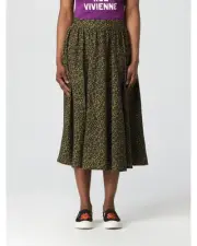 Kenzo Leopard Print ALine Midi Skirt Women Military