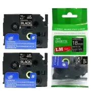 2/Pack 18mm White on Black Tape for P-touch Model PT1650, PT-1650 Label Maker