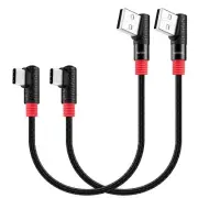 SUNGUY USB C Cable Right Angle,【2-Pack,1Ft/0.3M】 Short Braided 90 Degree USB 2.0