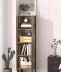 LAATOOREE 5 Tier Narrow Bookshelf, 4 Cube Bookcase Rustic Brown NEW