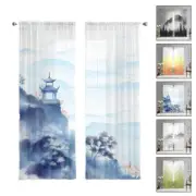 Chinese Style Ink Painting Flowers Tulle Windows Voile Yarn Curtains for Bedroom