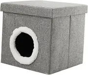 WeiLaiKeQi Pet House for Indoor Cats Cat Condo Hut Puppy Nest Grey for Small Dogs Hideout Living Room Footstool Square Cat Cave Bed