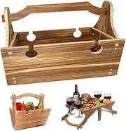 Picnic Basket Table 2 in 1 Wooden 13x5.5x8.85 Picnic Basket with Handle Portable Pastoral Picnic Table with Wine Glass Holder for Outdoor Lawn Garden Park, Picnic Basket with Table