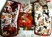 Set of 5 Red FarmTruck GatherTogether Pumpkin Dish towel 2Oven Mitts 2Potholders