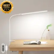 LED Desk Lamp with Clamp, Dimmable 3 Color Modes, Eye-Caring Gooseneck Light