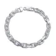 Men's 7MM Thick Solid Sterling Silver Chain Link Bracelet Made in Italy 8 Inch