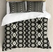 Geometric Duvet Cover Set with Pillow Shams Chevron Zigzags Boho Print