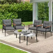 Livsip Outdoor Patio Setting 6 Piece Bistro Lounge Furniture Grey Table Set