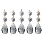 5pcs Pendants Teardrop Light Black 85mm Crystal with 2 Octagon Beads Decoration