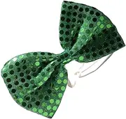 [generic] Patricks Day Novelty Adjustable Irish Green Neck Tie and Sequins Bowtie Set for Festival Celebrations and Parties