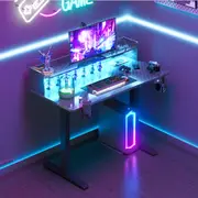 Advwin Electric Standing Desk LED RGB Lights & Power Outlets Computer Desk with Monitor Stand Black
