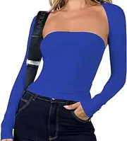 [AAAGYA] Womens Long Sleeve Bolero Shrug and Tube Top Strapless Going Out Crop Tops Sets