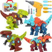 Take Apart Dinosaur Toys with Electric Drill for Kids, 4 Pack Building Toy Set