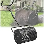 PoPoHoser Compost Spreader, Peat Moss Spreader with Adjustable U-Shaped Handle, 16 inch Heavy Duty Metal Fertilizer Spreader Roller for Lawn Top Soil, Top Dressing, Seedling, Mulch, Manure
