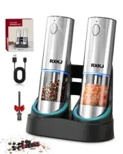 Electric Salt and Pepper Grinder Set, Stainless Steel Automatic Pepper Grinde...