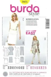 Burda 7075 Summer Coordinates - Jacket, Top, Capris, Slim Skirt Sz 10-24 UNCUT