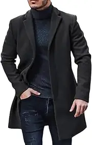 [Gafeng] Men's Trench Coat Slim Fit Notch Lapel Single Breasted Top Coat Winter Warm Cotton Business Long Jacket Overcoat