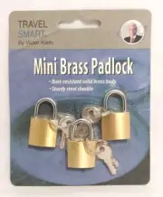 Travel Smart 2001 Mini Brass 3 Pack Padlocks With Keys Rust Resistant New Sealed