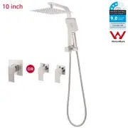 Square 10'' Twin Rain Shower Head Hand Held Arm Mixer Taps Set Brushed Nickel