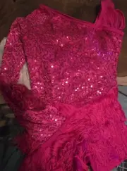 weismann hot pink sequin fringed child size 10/12 leotard brand new