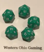 Valiant Games 5 x Opaque Green with White d20 Dice NEW Die 20 Sided