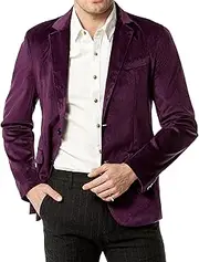 [SWJGLITTR] Mens One Button Velvet Blazer Solid Slim Fit Dinner Prom Suit Jacket Wedding Party Dinner Tuxedo Coat, Purple, Medium
