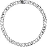 [Zoeyilan] Cuban Link Chain, Miami Cuban Necklace, Fashionable Rhinestones Necklace, Chunky Bling Iced Out Chain with Clasp, Hip Hop Style Jewelry Accessory for Men, Women and Couple (20inch)