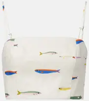 [Staud] Staud Federico printed linen crop top AU 12 white