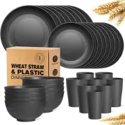 Teivio 32-Piece Kitchen Plastic Wheat Straw Dinnerware Set, Service for 8