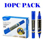 Deli 10pc Long Lasting Permanent Marker Set Double Headed tip 1.5mm Bullet BLUE