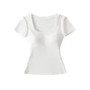 Short-Sleeve Scoop Neck Padded Slim Fit Tee Melange Gray - S