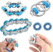Pack of 5 Anti-Stress Toys, Fidget Toys Set for Adults & Children - ADHD Toy, Stress Relief, Skills Development, Blue