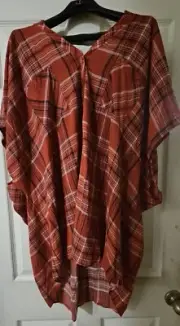 Torrid Womens 5X Red Plaid Button Front Dolman Sleeveless Top Blouse