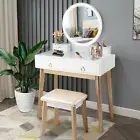 2-in-1 Dressing/Computer Table Stool Set Makeup Desk Dresser w/Adjustable LED