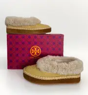 Tory Burch Cornbread Deer Leather Shearling Oversized Slipper Sz 7 NWB