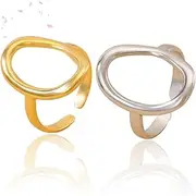 [HUIQINGLI] Y2K Women Geometric Oval Round Loop Open Rings Set, Stainless Steel Hollow Ring, Adjustable Finger Knuckle Rings Vintage Minimalist Rings Gifts