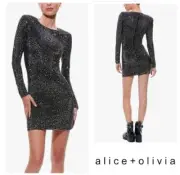 New! NWT Alice + Olivia “Inka” Crystal Embellished Bodycon Mini Dress MSRP $895