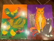 NEW set of 2, Chicken Chicks Cat Kitten Wooden puzzles by Melissa and Doug