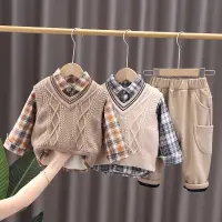 在飛比找蝦皮購物優惠-[新品下殺]韓版男童毛衣馬甲三件式 春秋新款帥氣男寶寶春裝套