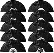 Oncpcare 10 Pcs Boots on The Ground Hand Fan Bulk, Folding Popping Clacking Fans for Line Dancing (Black)