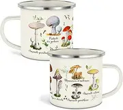 Cunhill Graduation Appreciation Gift Mushroom Enamel Mug Set 2 Pieces Kawaii Mushroom Coffee Cup Thank You Gift Enamel Camp Mug Cute Decor Tin Tumbler Travel Spring Hiking Walking Camping(White)