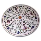 24" white Marble Coffee Table Top Inlay lapis Stone pietra dura Sofa Side Table