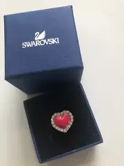 Signed Swarovski Serenade pink enamel puff heart cocktail ring EU 57 US 8 NIB