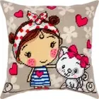 DIY Needlepoint Kit "Girl and kitten" Tapestry Pillow Cover Printed Canvas