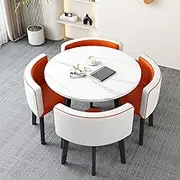 Round Dining Table Set with Chairs Kitchen Dining Table Set for Small Spaces MRound Conference Table Orange Table and Chair Set for Dining Room.