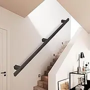 Wall Mount Handrail for Stairs 1FT - 20FT Long Modern Galvanized Square Pipe Stair Banister Railing Metal Wrought Iron Baluster Guardrail for Household or Commercial Buildings(9ft/270cm)