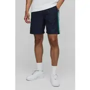 Mens Navy Elasticated Waist Relaxed Fit Colour Block Shorts