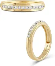 Jewelili Lab Grown Diamond Engagement Ring for Men | Yellow Gold Plated Sterling Silver Band | H Color I1 Clarity 1/10 CTTW | Luxury Wedding Jewelry for Him | Size 9, 10 & 11 | Jewelry Gift Box Included