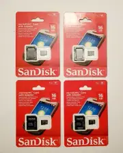 FOUR SanDisk 16GB MicroSDHC Memory Card w/ Adapter for Smartphone Camera SD Card